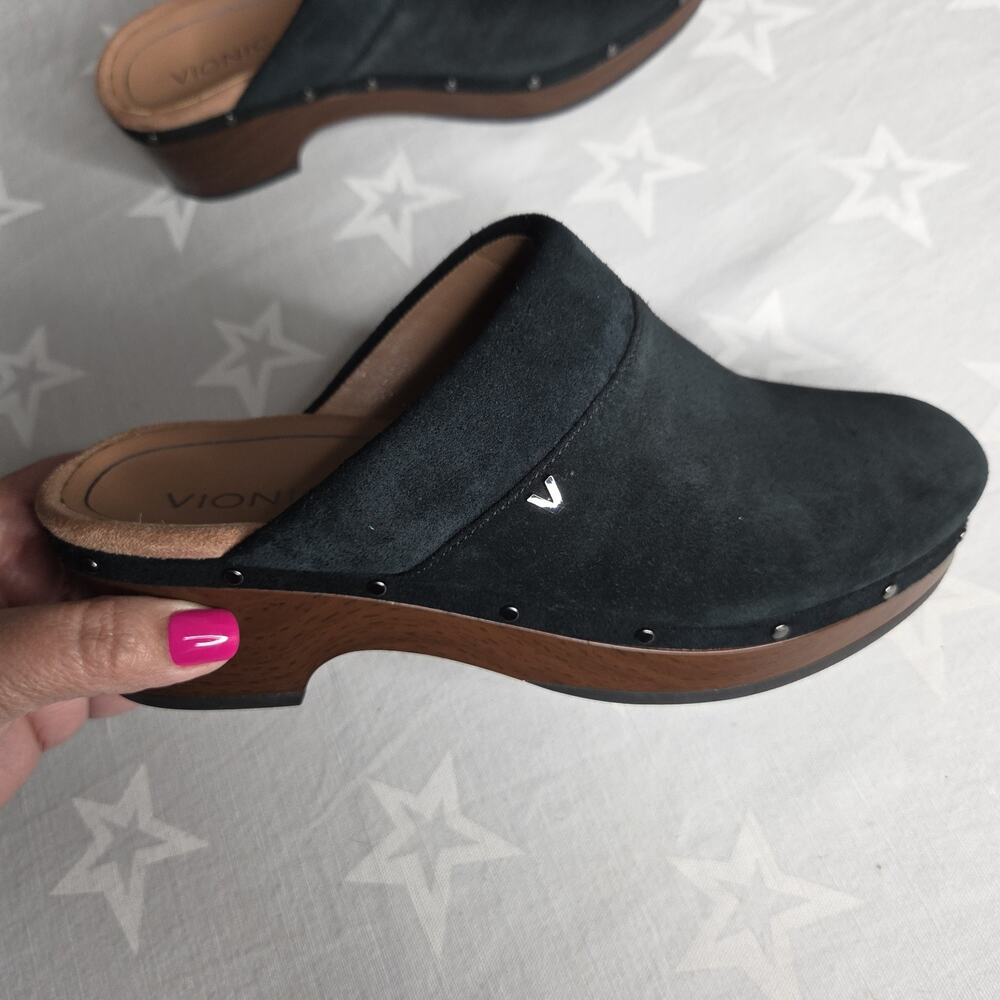 Black Suede VIONIC Kacie Backless Studded Clogs US 9